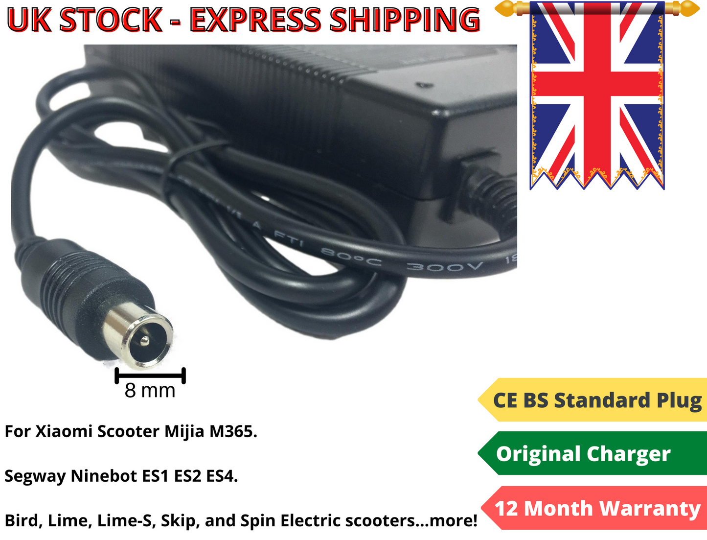 M365 & AOVO Electric Scooter Battery Charger Fit Xiaomi Mi M365 & M365 Pro UK Plug