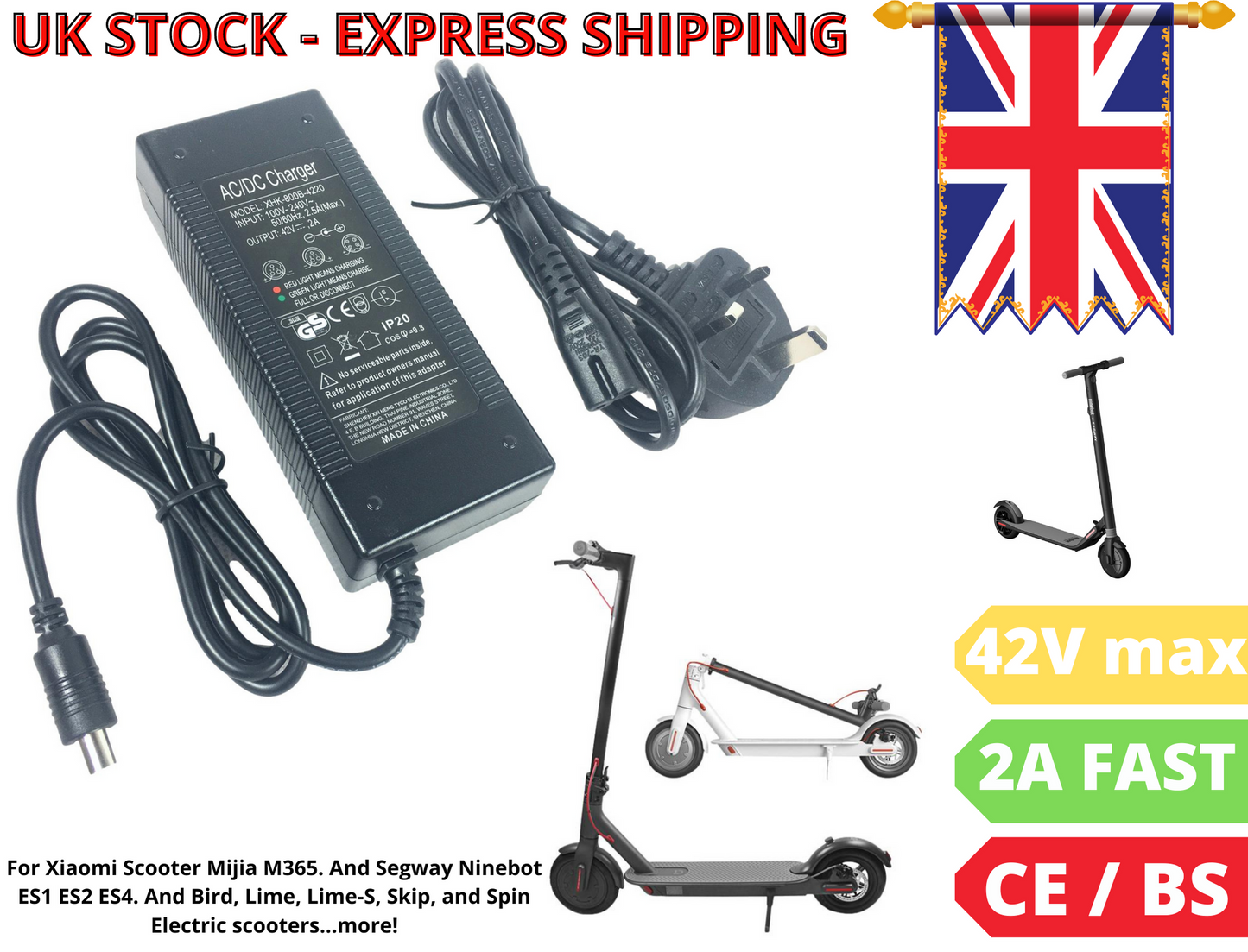 M365 & AOVO Electric Scooter Battery Charger Fit Xiaomi Mi M365 & M365 Pro UK Plug